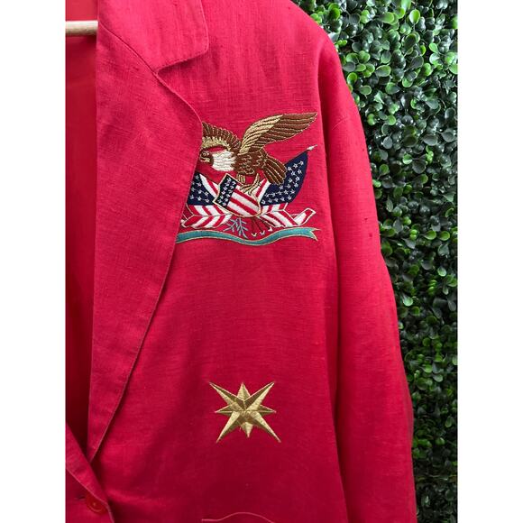ADAM DOUGLASS Red Vintage Linen Blazer Patriotic My Country Flag Size L - Picture 5 of 8